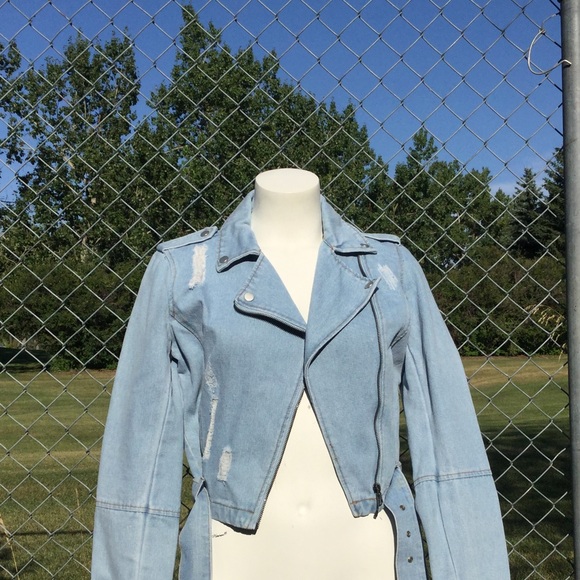 Ci Sono moto style light wash jean jacket - Picture 2 of 13